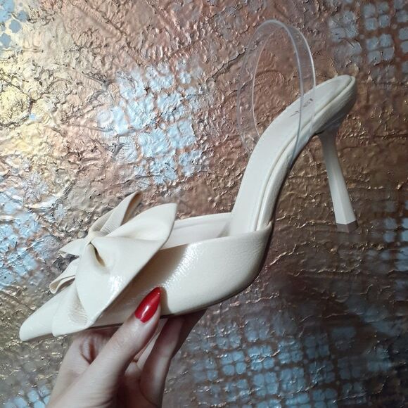 Nwot Zara Cream Bow Detail Women's Heels - Picture 2 of 13